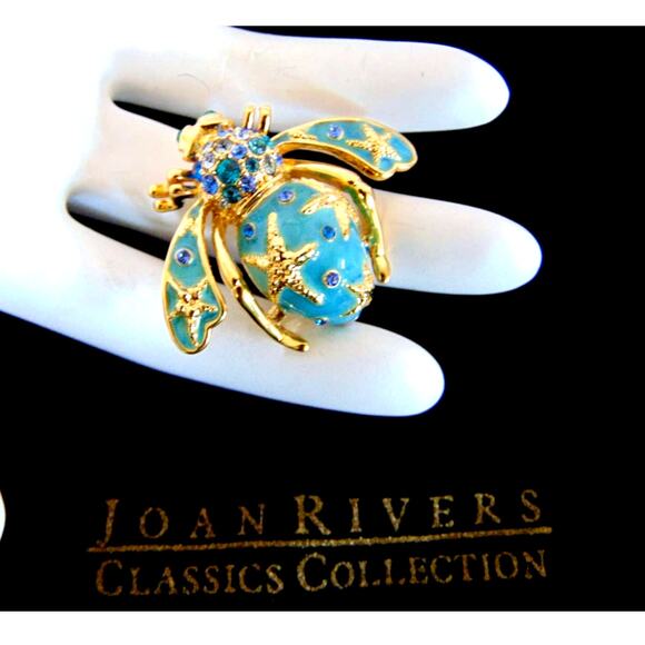 VTG Joan Rivers Gold STARFISH BEE PIN Brooch Gold Star Fish Blue Pave Crystal - Picture 5 of 5